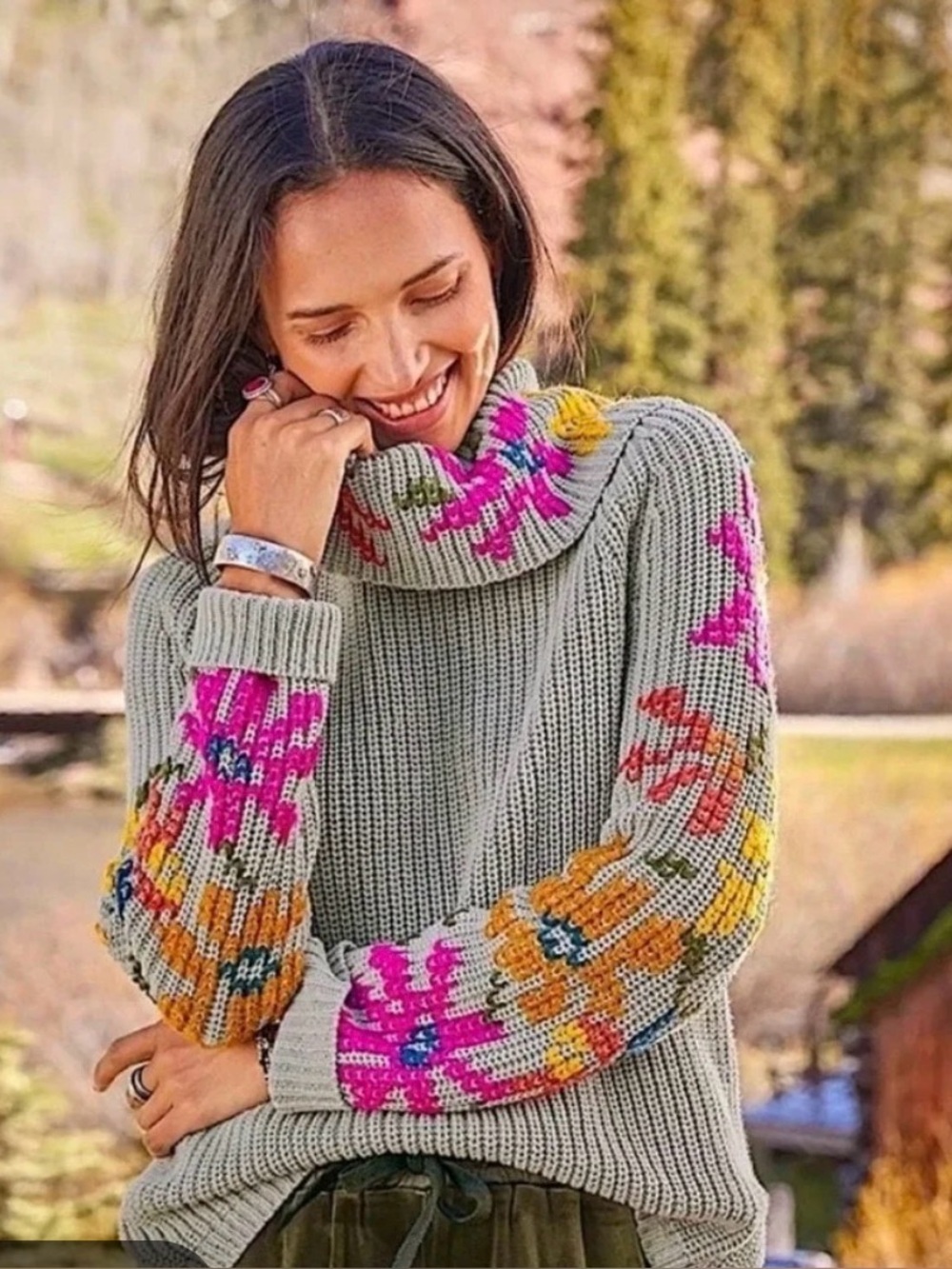 Sundance | Women’s Sundance Lovely Lore Sweater Chunky Knit Grey & Colorful XXL